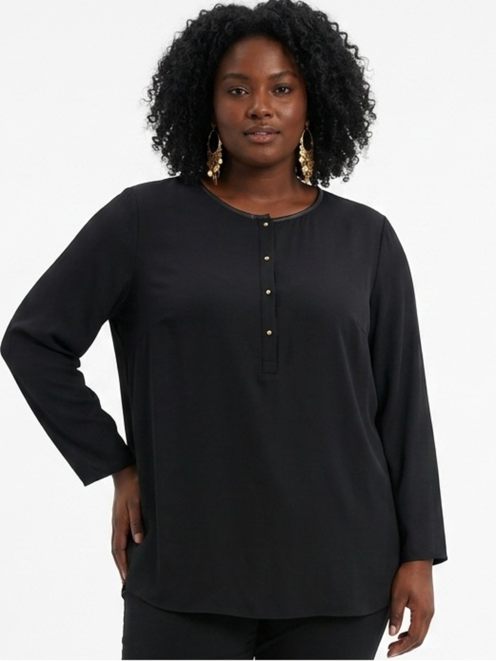 LAFAYETTE 148 | Silk Black Blouse Top Gold Button Detail Women’s Size 2X